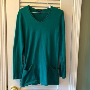 Westbound Dark Green Long Length Cotton Blend Sweater with Pockets | Size Small